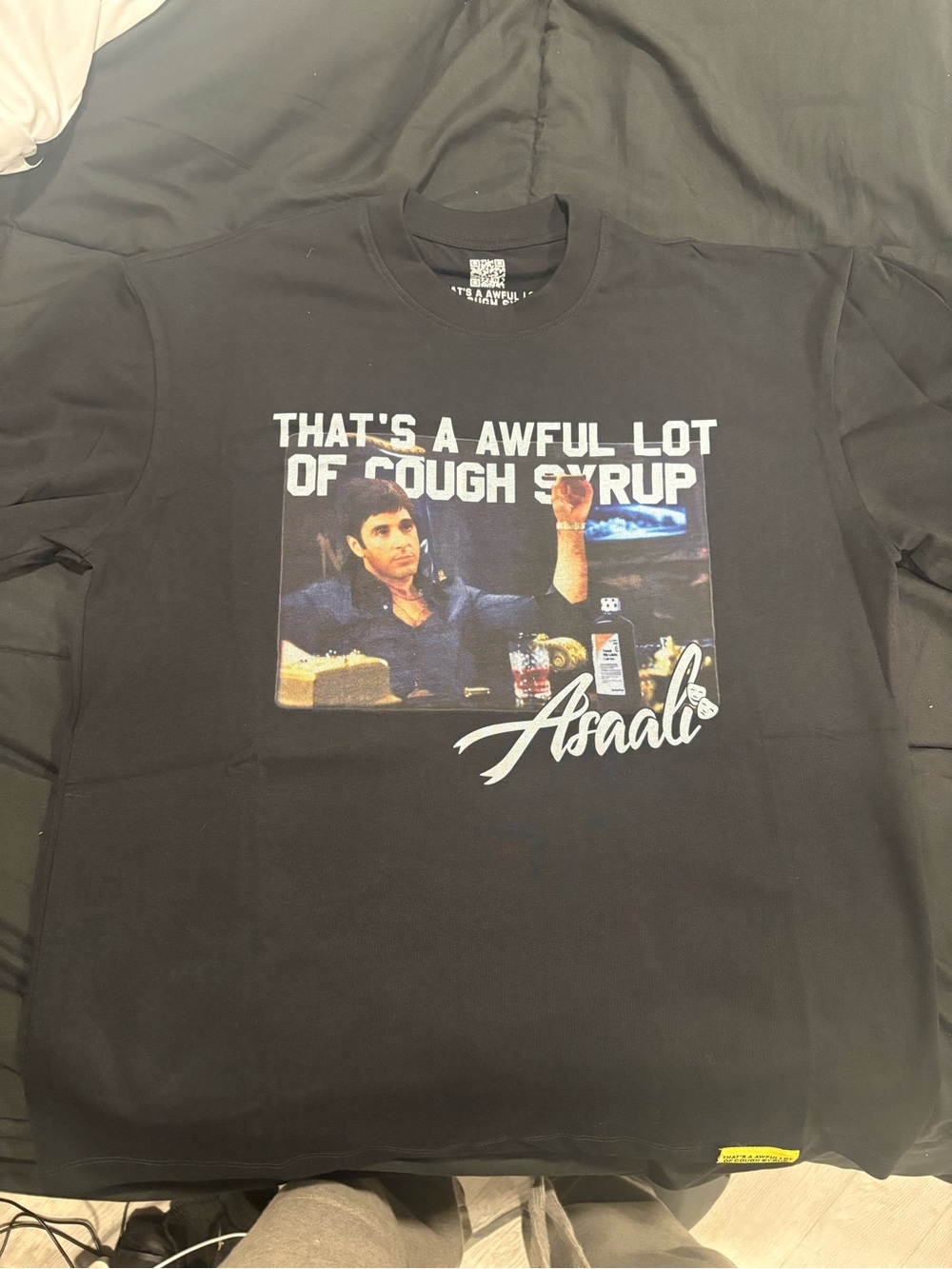 Asaali Black Graphic Short Sleeve Tee - "That's A Awful Lot of Cough Syrup"